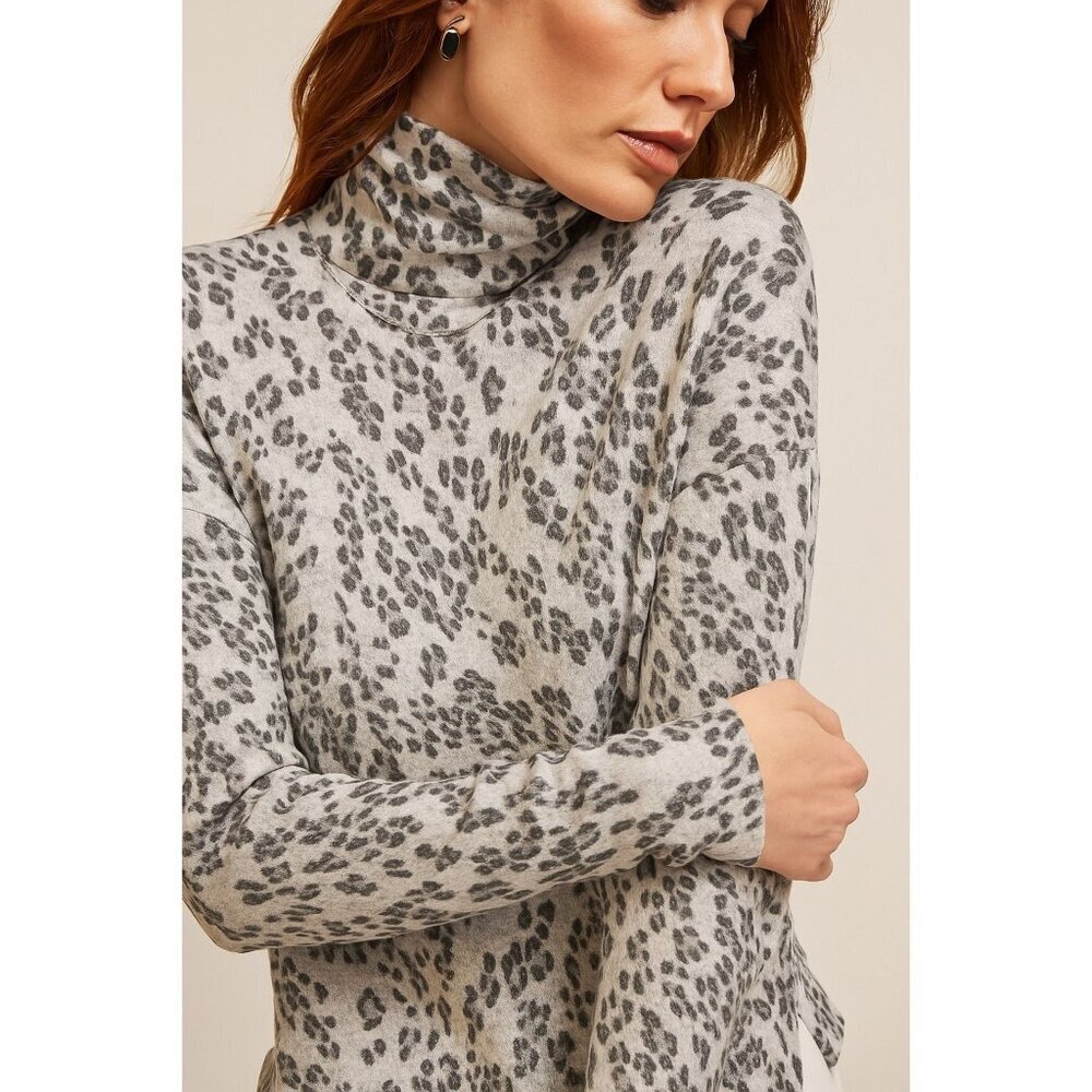 Z Supply Turtleneck Top L Oversized Tunic Dot Animal Print Playful Minimalist